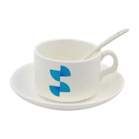 Ceașcă cafea sublimare cu farfurie și linguriță